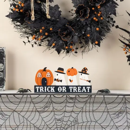 Glitzhome® 12"L Halloween Wooden TRICK OR TREAT Pumpkin & Ghosts Table Decor {5}