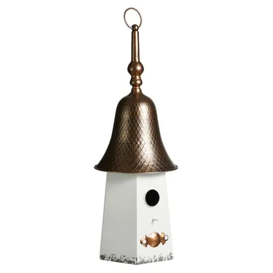 Glitzhome&reg; 24" White Washed Metal Bell Roof Birdhouse {1}