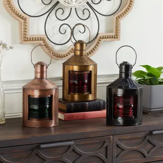 Set of 3" Multi Colored Metal Rustic Lantern, 5" x 11" {10}