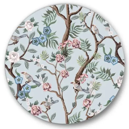 Designart - Chinoiserie With Birds and Peonies X - Traditional Metal Circle Wall Art {1}