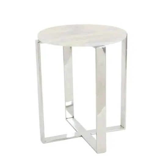 21" White Marble & Stainless Steel Modern Accent Table {1}
