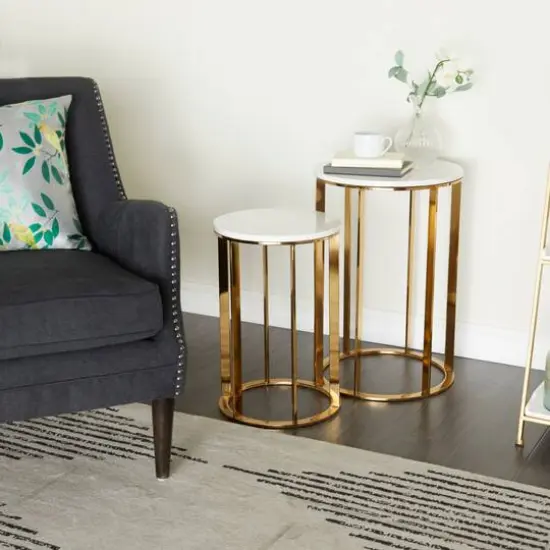 16" Gold Iron Contemporary Accent Table Set {13}