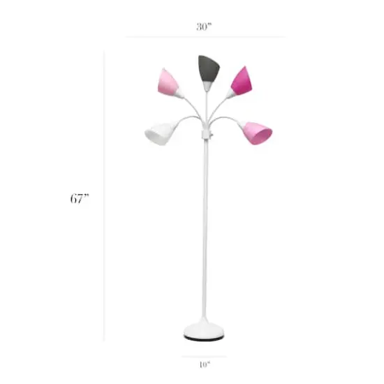 Simple Designs™ 5.6ft. 5-Light Gooseneck White Floor Lamp Pink White and Gray Shades {4}