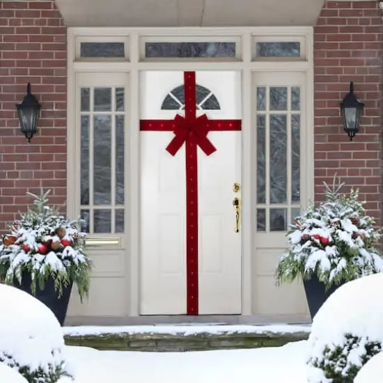 14ft. Pre-Lit Battery Operated Red Velvet Christmas Door Bow {3}