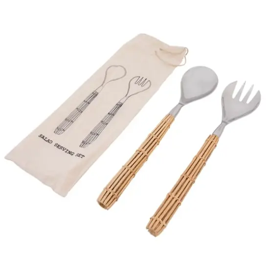 Hello Honey&reg; Stainless Steel Salad Server Set with Rattan Wrapped Handles {1}