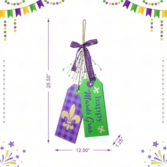 Glitzhome&reg; 25.5" Happy Mardi Gras Day Wooden Bookmark Door Hanger {8}