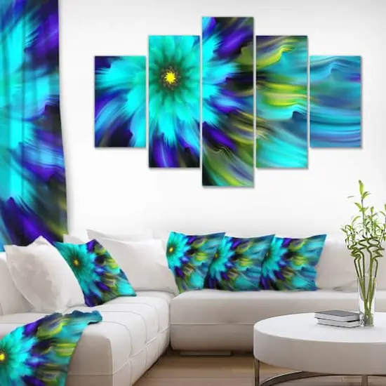 Designart - Massive Blue Green Fractal Flower - Large Floral Canvas Art Print {3}