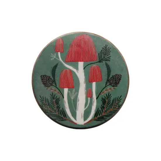 Hello Honey® 11.75" Red-Capped Mushrooms Enameled Mango Wood Pedestal {4}