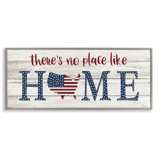 Stupell Industries Patriotic There's No Place Like Home Phrase Americana Framed Giclee Art Gray {1}