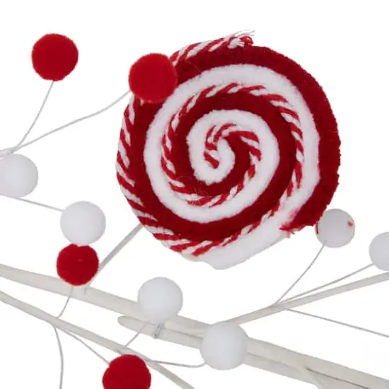 2.5ft. Red & White Striped Candy Cane Swirls and Pom Poms Christmas Garland {6}