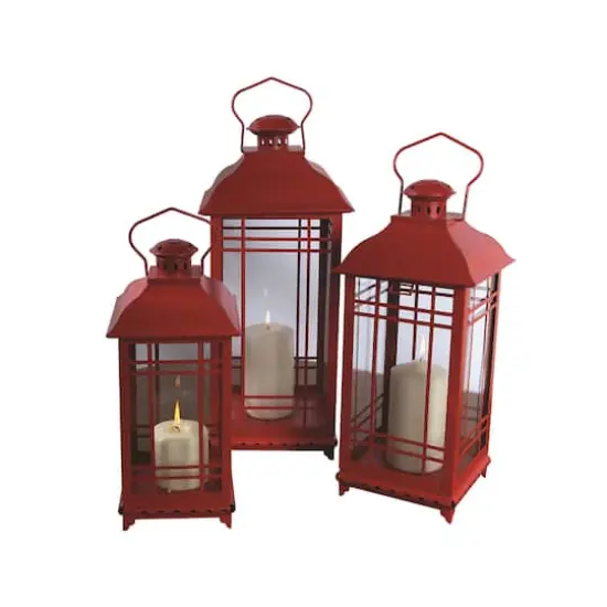 Red Metal Lantern Set, 14", 17" & 20"  {1}