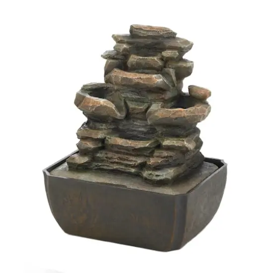 10.5" Tiered Rock Formation LED Tabletop Fountain {1}