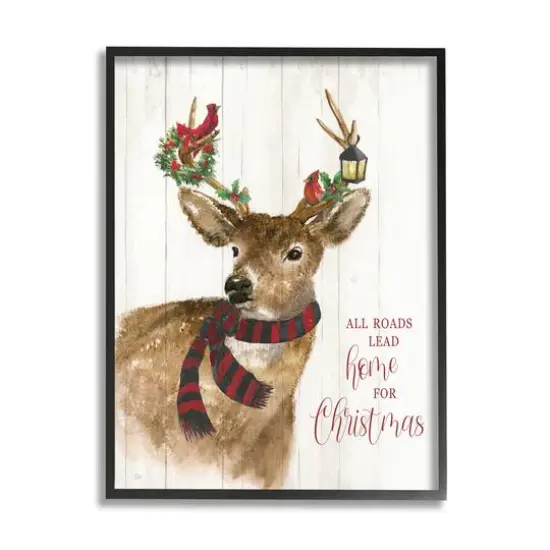 Stupell Industries All Roads Lead Home Christmas Deer Framed Giclee Art Black {1}