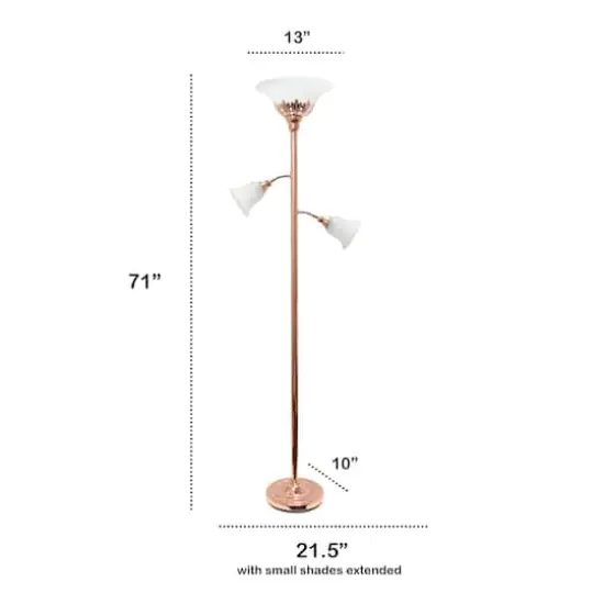 Lalia Home Torchiere Floor Lamp with 2 Reading Lights Rose Gold/White Shades {4}