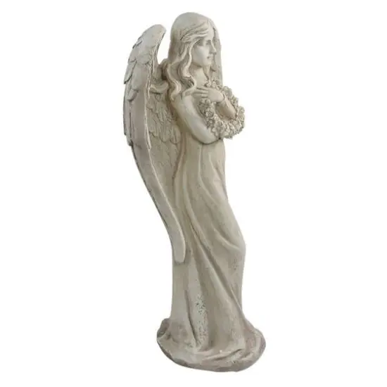 22" Peaceful Angel Holding a Floral Wreath Outdoor Garden Statue {3}