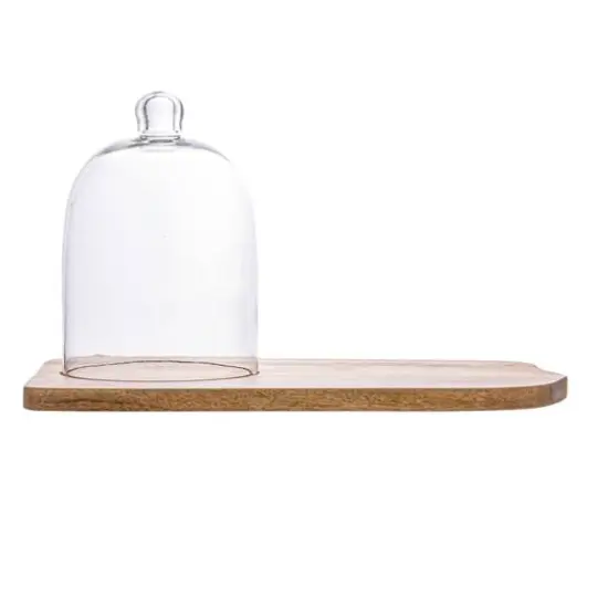 Hello Honey® Mango Wood Tray with Natural Brown Glass Cloche {5}