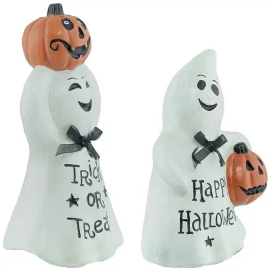 7.75" "Happy Halloween" & "Trick or Treat" Ghost Decorations Set {4}