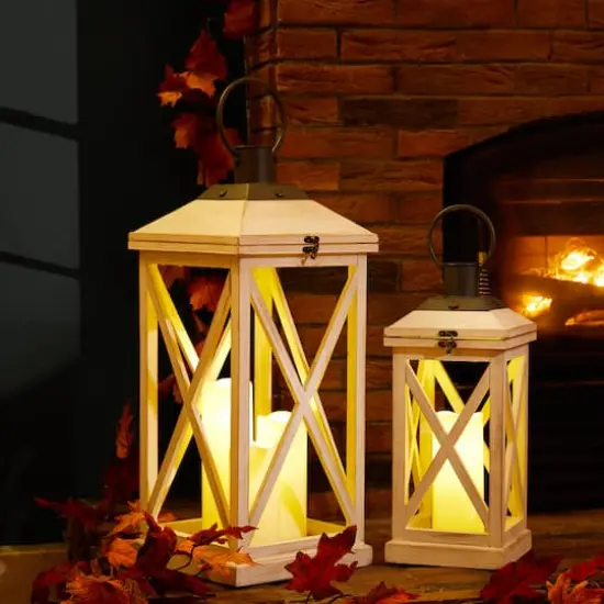 Modern Farmhouse White Wooden Lantern Set, 24" & 17" {3}
