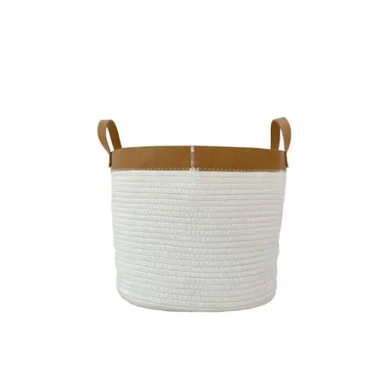 White Fabric Rope Basket with Brown Faux Leather Brim by Ashland&reg; {3}