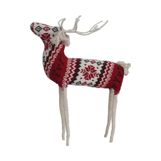 Hello Honey&reg; 17" Red, Cream & Black Cotton Knit & Wire Reindeer with Faire Isle Pattern {1}