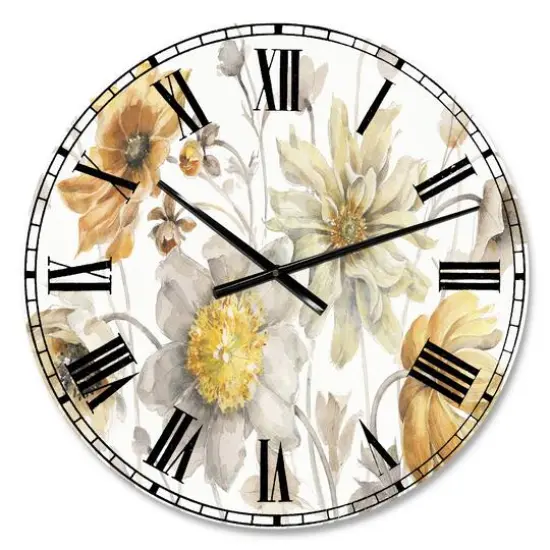 Designart Fields Of Gold Watercolor Flower VII Wall Clock {1}