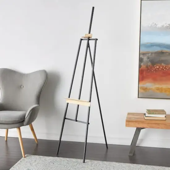 68.5" Black Metal Painter's Inspired 4-Tier Display Easel with Gold Accents {4}