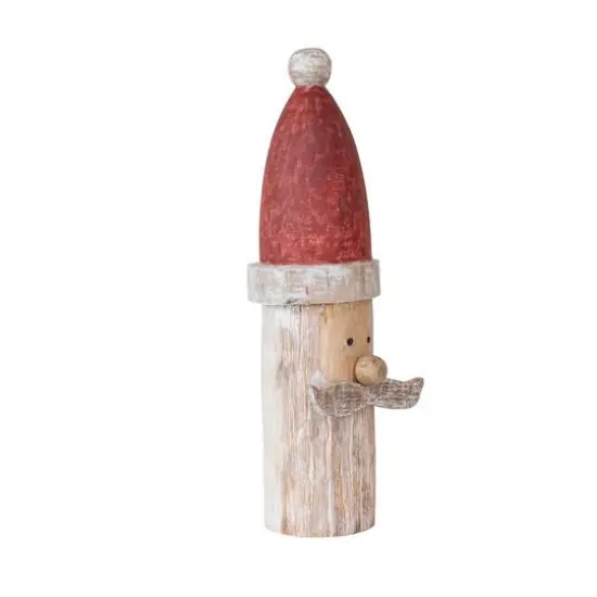 Hello Honey&reg; 16" Red, White & Natural Hand-Carved Mango Wood Santa Accent {4}