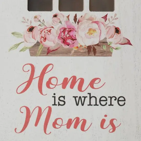 Glitzhome&reg; Lighted Wood Mother's Day House Shaped Table Sign Set {8}