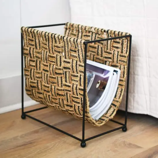 Hello Honey&reg; Natural & Black Decorative Woven Jute & Metal Magazine Holder {5}