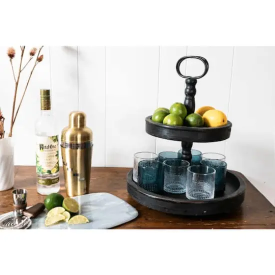 Hello Honey&reg; 18.5" Distressed Black Wood 2-Tier Tray {8}