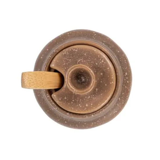 Hello Honey® Gray & Brown Stoneware Creamer & Sugar Pot Set with Bamboo Spoon {9}