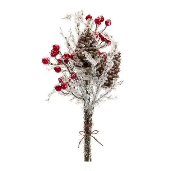 17.25" Silver, Brown and Red Icy Twig/Cone/Berry Bundle, 6ct. {1}