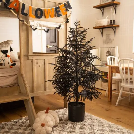 4ft. Artificial Halloween Real Touch Black Norfolk Pine Christmas Tree with Natural Look {7}
