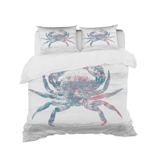 Designart 'Pink Crab Ocean Life' Coastal Bedding Set - Duvet Cover & Shams {1}