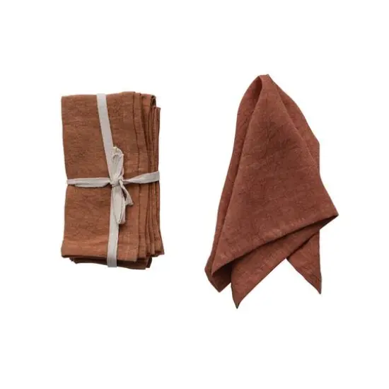Hello Honey&reg; 18" Square Stonewashed Linen Dinner Napkins, 4ct. Rust {1}