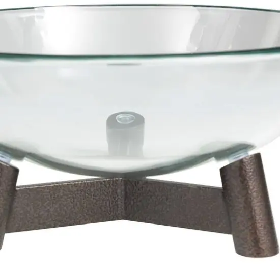 9" Clear Glass Serving Bowl with Bronze Hammered Y-Shaped Stand {4}