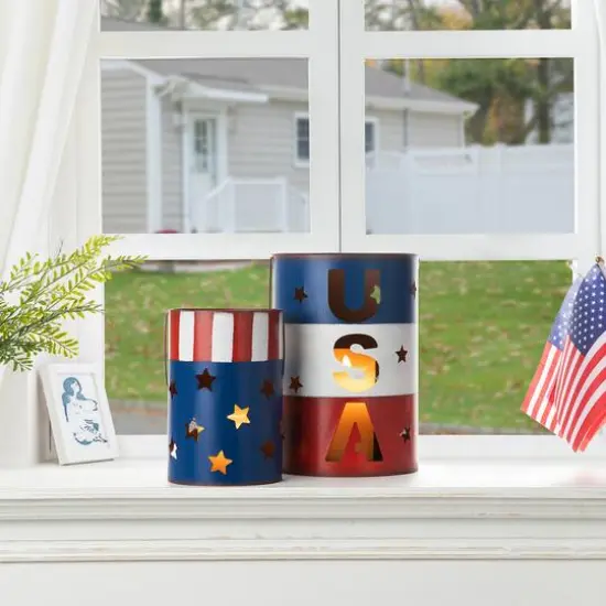 Glitzhome&reg; Metal Patriotic American Bucket Set {3}
