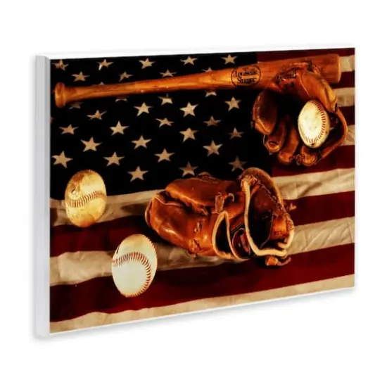 Stupell Industries Vintage American Flag Baseball Photo Wall Plaque Art {4}