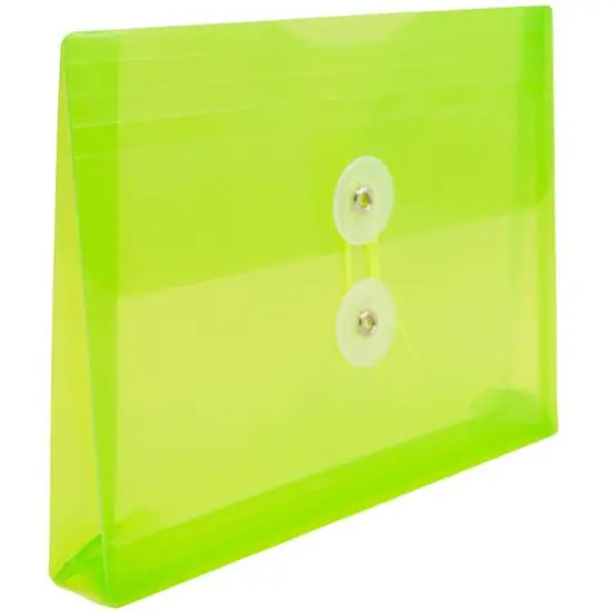 JAM Paper 5.25" x 7.5" Booklet Plastic Envelopes with Button and String Closure, 24ct. Lime Green {5}