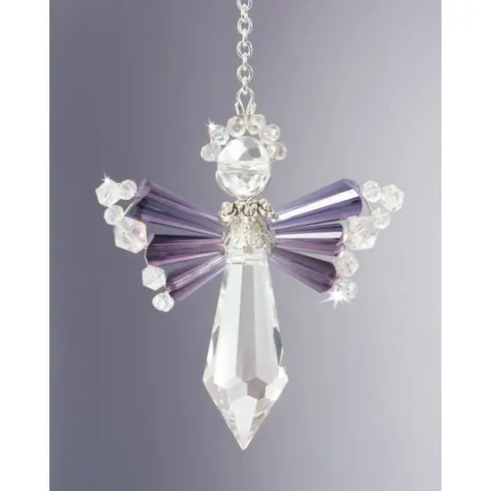 Solid Oak February/Amethyst Birthstone Angel Crystal Suncatcher Ornament Kit {4}