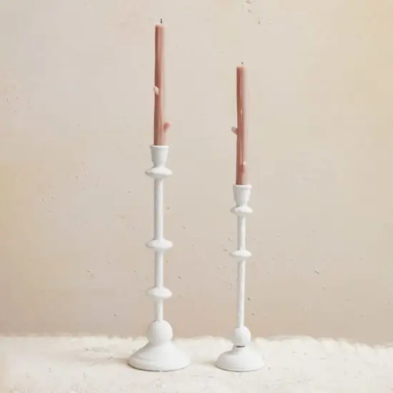 Hello Honey&reg; Antique White Sand Finish Tall Metal Taper Candle Holder {4}
