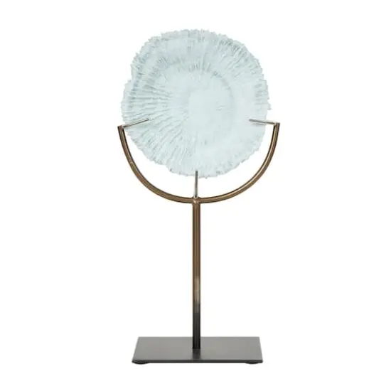 12.5" Light Blue Polystone Coral Textured Sculpture with Bronze Stand {1}