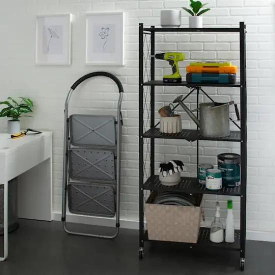 Organize It All Black 5-Tier Foldable Metal Rack with Wheels {11}