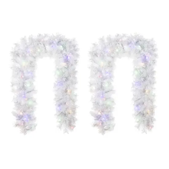 Glitzhome&reg; 6ft Pre-Lit Snow Flocked White Pine Christmas Garland with Timer, 2ct. {1}