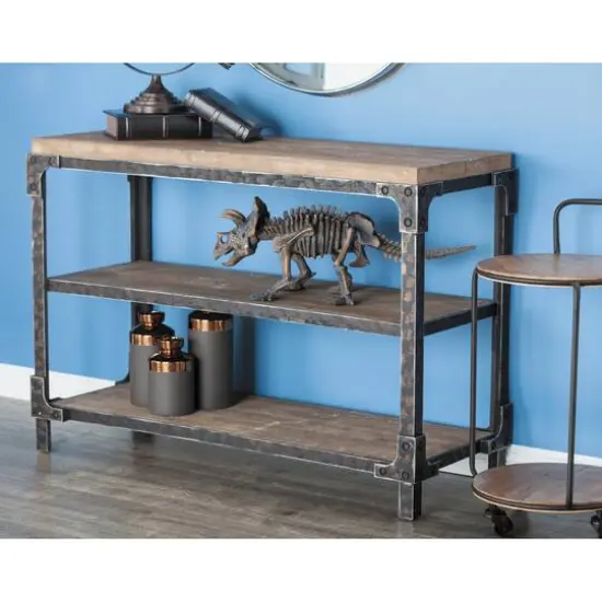 4ft. Brown Industrial Wood Console Table {9}
