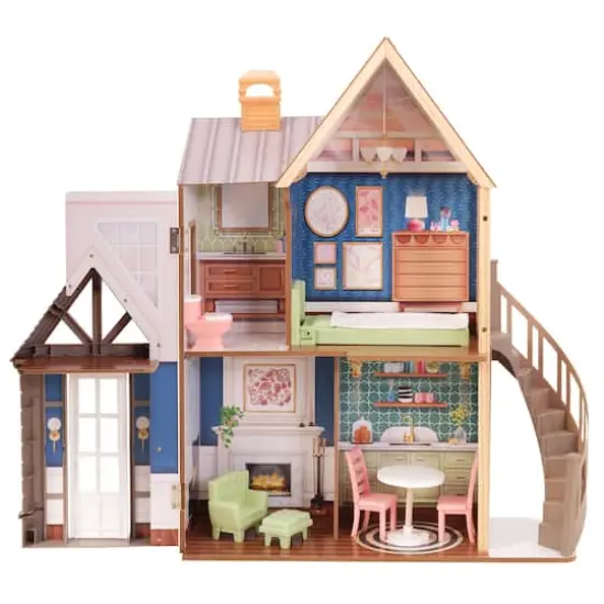KidKraft Modern Charm Wooden Dollhouse with Open & Close Front & 7 Accessories {3}