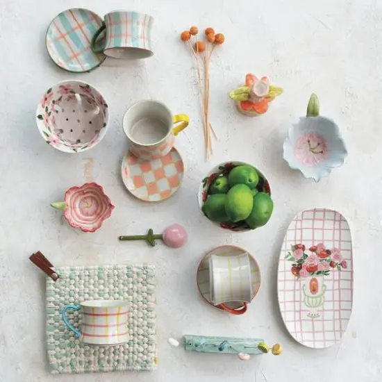 Hello Honey&reg; 3" Plaid Panache Stoneware Mug Set {4}