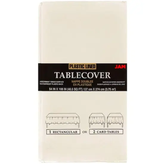 JAM Paper 108" Rectangular Plastic Lined Paper Table Cover Ivory {1}