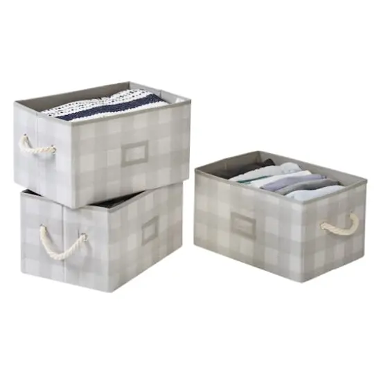 Honey Can Do Gray Plaid Large Collapsible Fabric Storage Bins With Handles Set, 3ct. {1}