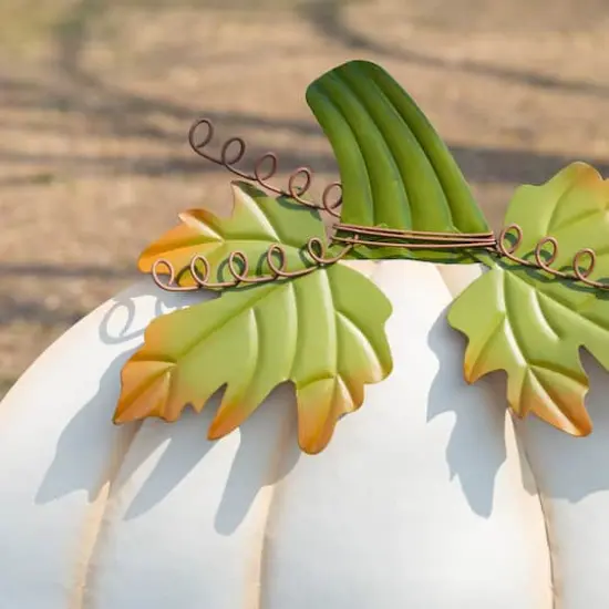 Glitzhome&reg; 39.5" Fall Oversized Metal Ivory Pumpkin Yard Stake, Wall or Standing Decor {6}